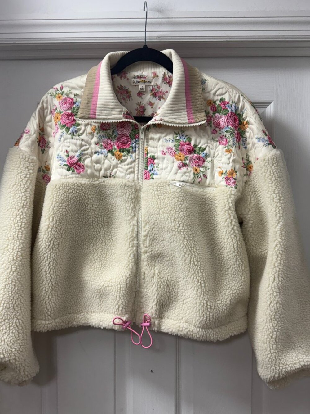 For Love & Lemons Floral Sherpa Fleece Jacket Small Oversized Cozy Cottagecore